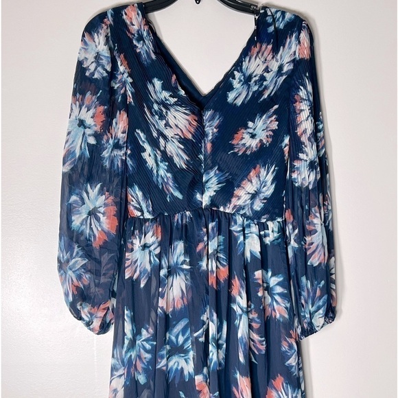 DKNY Pleated Balloon-Sleeve Dress navy pink size 2 - Picture 11 of 13